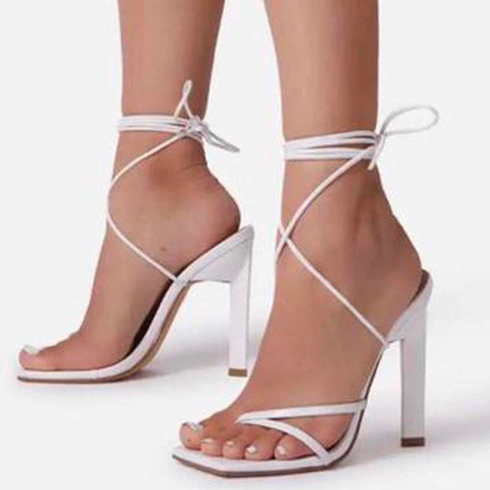 White lace up heels